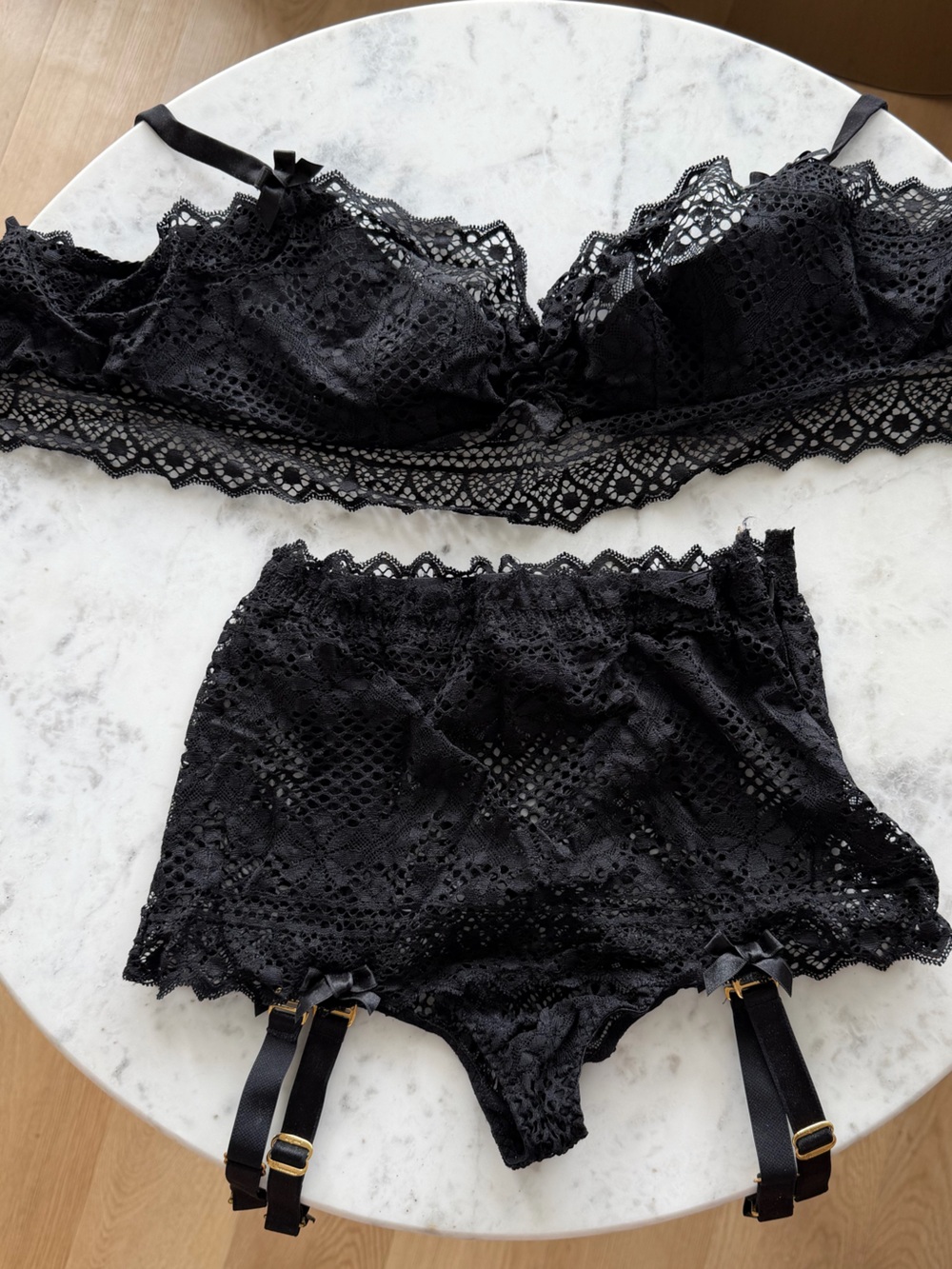 Agent Provocateur Black Lace Bra & Garter Brief Set